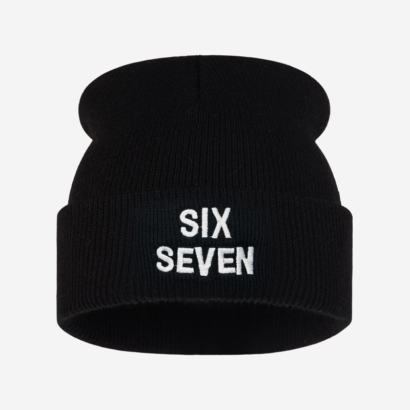 Beanie Cuffed Knit - หมวกบีนนี่ถักปักลายตัวอักษร SIX SEVEN, หมวกผู้ใหญ่แบบยืดหยุ่นนุ่มสบาย, เครื่องประดับฮิปฮอปสำหรับงานปาร์ตี้และของขวัญวันหยุด